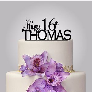 Rustic Wood cake topper "Happy 16th personalized"