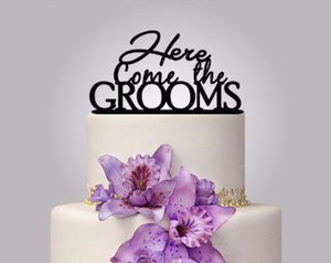 Rustic Wood cake topper "Here comes the GROOMS"