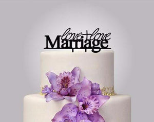 Rustic Wood cake topper "Love + Love equals Marriage"